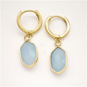 Blue Aquamarine Copper Hoop Earrings Prism Gold Plated, approx 9-16mm, 14mm dia [GR10977]