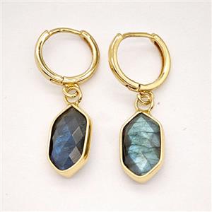 Labradorite Copper Hoop Earrings Prism Gold Plated, approx 9-16mm, 14mm dia [GR10978]