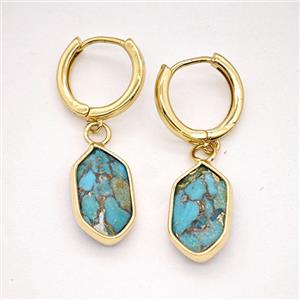 Mosaic Turquoise Copper Hoop Earrings Prism Gold Plated, approx 9-16mm, 14mm dia [GR10979]