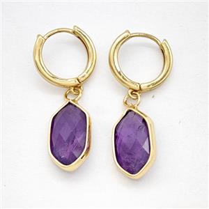 Purple Amethyst Copper Hoop Earrings Prism Gold Plated, approx 9-16mm, 14mm dia [GR10981]