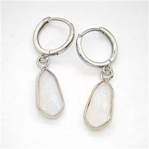 Clear Quartz Copper Hoop Earrings Teardrop Platinum Plated, approx 9-16mm, 14mm dia [GR10982]