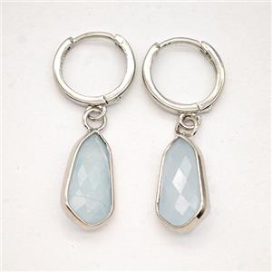 Blue Aquamarine Copper Hoop Earrings Teardrop Platinum Plated, approx 9-16mm, 14mm dia [GR10984]