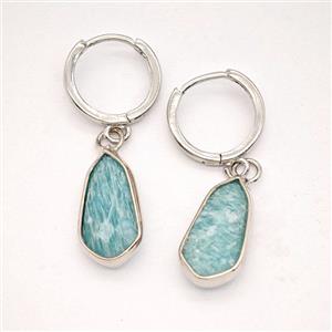 Green Amazonite Copper Hoop Earrings Teardrop Platinum Plated, approx 9-16mm, 14mm dia [GR10987]