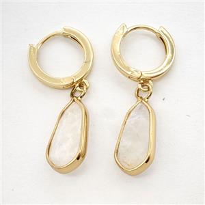 Clear Quartz Copper Hoop Earrings Teardrop Gold Plated, approx 9-16mm, 14mm dia [GR10989]