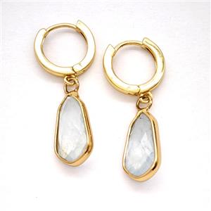 Blue Aquamarine Copper Hoop Earrings Teardrop Gold Plated, approx 9-16mm, 14mm dia [GR10991]