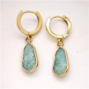 Green Amazonite Copper Hoop Earrings Teardrop Gold Plated, approx 9-16mm, 14mm dia [GR10994]