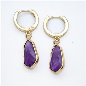 Purple Amethyst Copper Hoop Earrings Teardrop Gold Plated, approx 9-16mm, 14mm dia [GR10995]