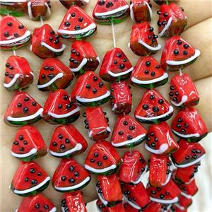 Lampwork Glass Watermelon Slice Beads Red, approx 12-14mm [GS2886]