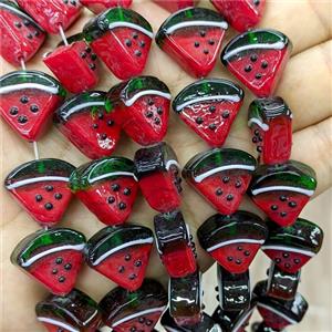 Lampwork Glass Watermelon Beads Slice Green Red, approx 19-20mm [GS2909]