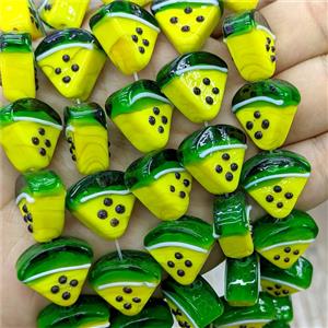 Lampwork Glass Watermelon Beads Slice Green Yellow, approx 19-20mm [GS2910]