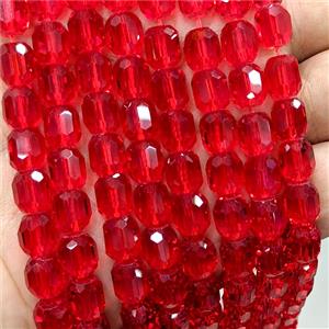 Red Crystal Glass Barrel Beads Faceted, approx 8-9mm, 44pcs per st [GS2940-S]