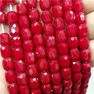 Red Jadeite Glass Barrel Beads Faceted, approx 8-9mm, 44pcs per st [GS2944-S]