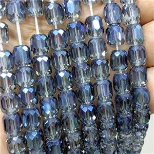 Chinese Crystal Glass Barrel Beads Grayblue Electroplated Faceted, approx 10-11mm, 38pcs per st [GS2946-L]
