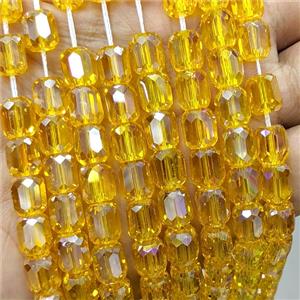 Golden Crystal Glass Barrel Beads Faceted Electroplated, approx 10-11mm, 38pcs per st [GS2957-L]
