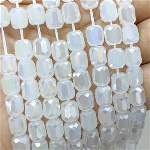 White Jadeite Glass Barrel Beads Faceted Electroplated, approx 10-11mm, 38pcs per st [GS2967-L]