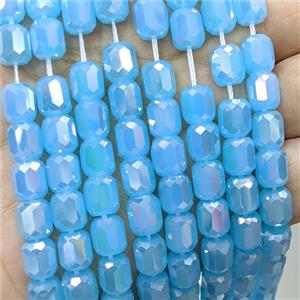 Blue Jadeite Glass Barrel Beads Faceted Electroplated, approx 10-11mm, 38pcs per st [GS2969-L]