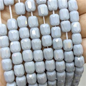 Gray Jadeite Glass Barrel Beads Faceted Electroplated, approx 8-9mm, 44pcs per st [GS2971-S]