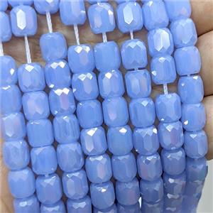 Blue Jadeite Glass Barrel Beads Faceted Electroplated, approx 8-9mm, 44pcs per st [GS2972-S]