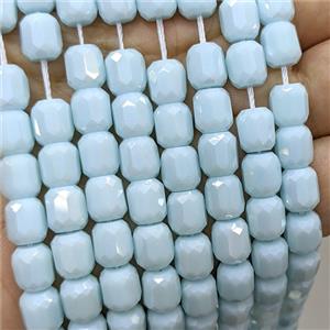 Blue Jadeite Glass Barrel Beads Faceted Electroplated, approx 10-11mm, 38pcs per st [GS2973-L]