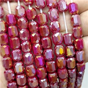 Red Jadeite Glass Barrel Beads Faceted Electroplated, approx 10-11mm, 38pcs per st [GS2974-L]