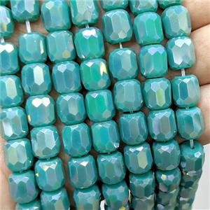 Green Jadeite Glass Barrel Beads Faceted Electroplated, approx 10-11mm, 38pcs per st [GS2975-L]