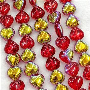 Red Crystal Glass Heart Beads Golden Electroplated, approx 10mm, 41pcs per st [GS2977]
