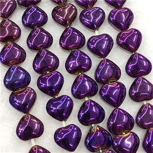 Purple Crystal Glass Heart Beads Electroplated, approx 10mm, 41pcs per st [GS2995]
