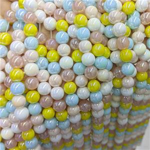 Round Jadeite Glass Beads Mixed Color Electroplated Smooth, approx 10mm [GS2998-10MM]