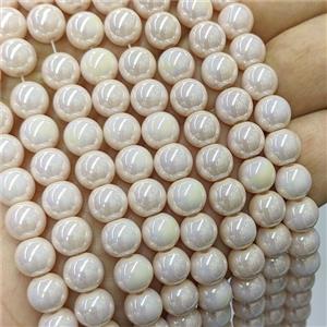 Peach Jadeite Glass Beads Smooth Round Electroplated, approx 8mm [GS3003]