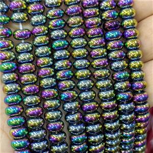 Crystal Glass Rondelle Beads Smooth Rainbow Plated, approx 5x8mm [GS3035]