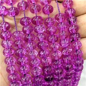 Crackle Glass Rondelle Beads Smooth Fuchsia, approx 6-10mm [GS3041]