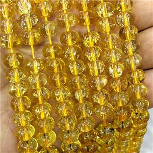 Crackle Glass Rondelle Beads Smooth Yellow, approx 6-10mm [GS3043]