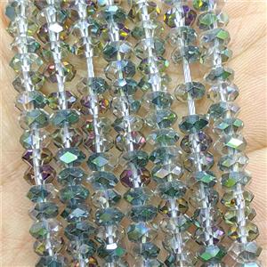 Crystal Glass Heishi Beads Faceted Green Electoplated, approx 3x6mm [GS3121-3X6MM]