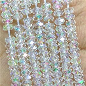White Crystal Glass Heishi Beads Faceted AB-Color Electroplated, approx 3x6mm [GS3126-3X6MM]