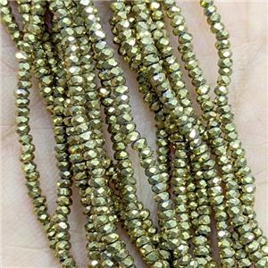Hematite Beads Faceted Rondelle Gold Plated, approx 1.5x3mm [HB1514-3MM]