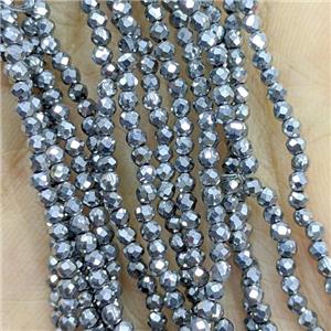 Hematite Beads Faceted Round Platinum Plated, approx 2mm [HB1516]