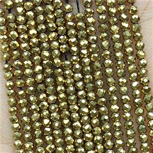Hematite Beads Faceted Round Gold Plated, approx 2mm [HB1520]