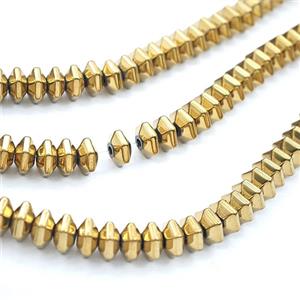 Hematite Hexagon Beads Gold Plated, approx 4x8mm [HB1528]