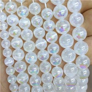 White Naural Selenite Beads Dye Electroplated Smooth Round, approx 10mm dia [JD10360-10MM]