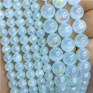 Aqua Naural Selenite Beads Electroplated Smooth Round, approx 6mm dia [JD10361-6MM]