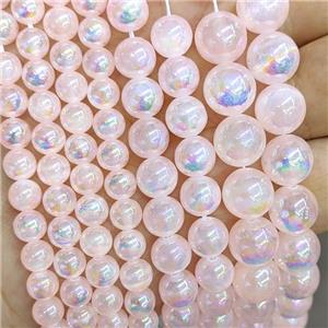 Pink Naural Selenite Beads Electoplated Smooth Round, approx 10mm dia [JD10363-10MM]