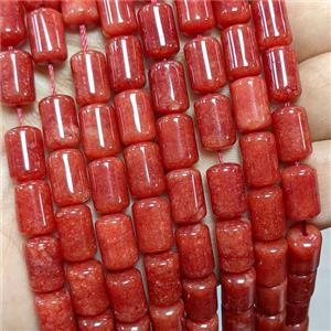 Natural Sponge Jade Tube Beads Red Dye, approx 8-12mm [JD10382]
