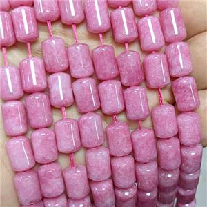 Natural Sponge Jade Tube Beads Pink Dye, approx 8-12mm [JD10384]