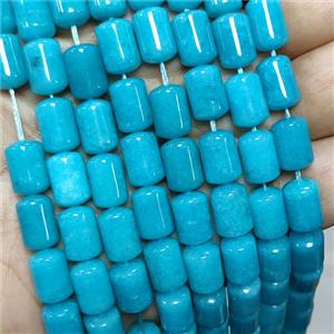 Natural Sponge Jade Tube Beads Teal Dye, approx 8-12mm [JD10385]