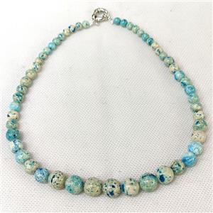 Natural River Jasper Graduated Necklace Teal Dye Smooth Round, approx 6-12mm [JT10243]