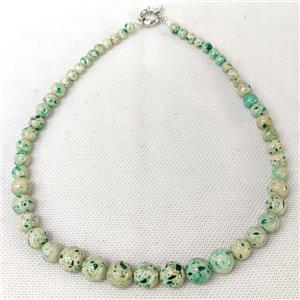 Natural River Jasper Graduated Necklace Green Dye Smooth Round, approx 6-12mm [JT10244]