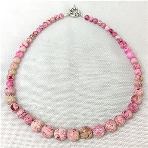 Natural River Jasper Graduated Necklace Hotpink Dye Smooth Round, approx 6-12mm [JT10245]
