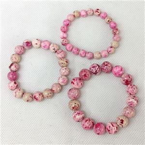 Natural River Jasper Bracelets Hotpink Dye Smooth Round Stretchy, approx 8mm [JT10256-8MM]