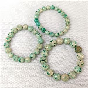 Natural River Jasper Bracelets Green Dye Smooth Round Stretchy, approx 12mm [JT10258-12MM]