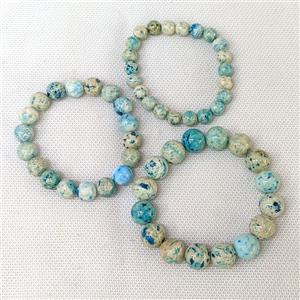 Natural River Jasper Bracelets Blue Dye Smooth Round Stretchy, approx 12mm [JT10259-12MM]